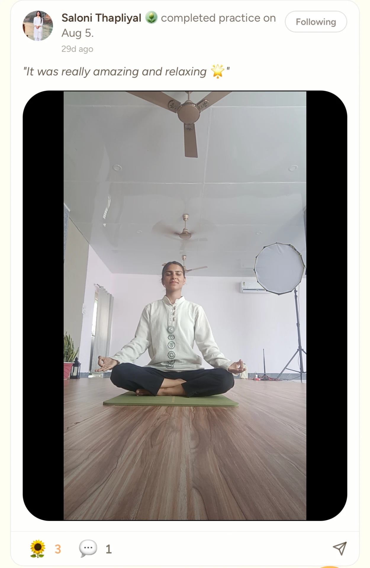 Practice photo shared with the Satsang circle