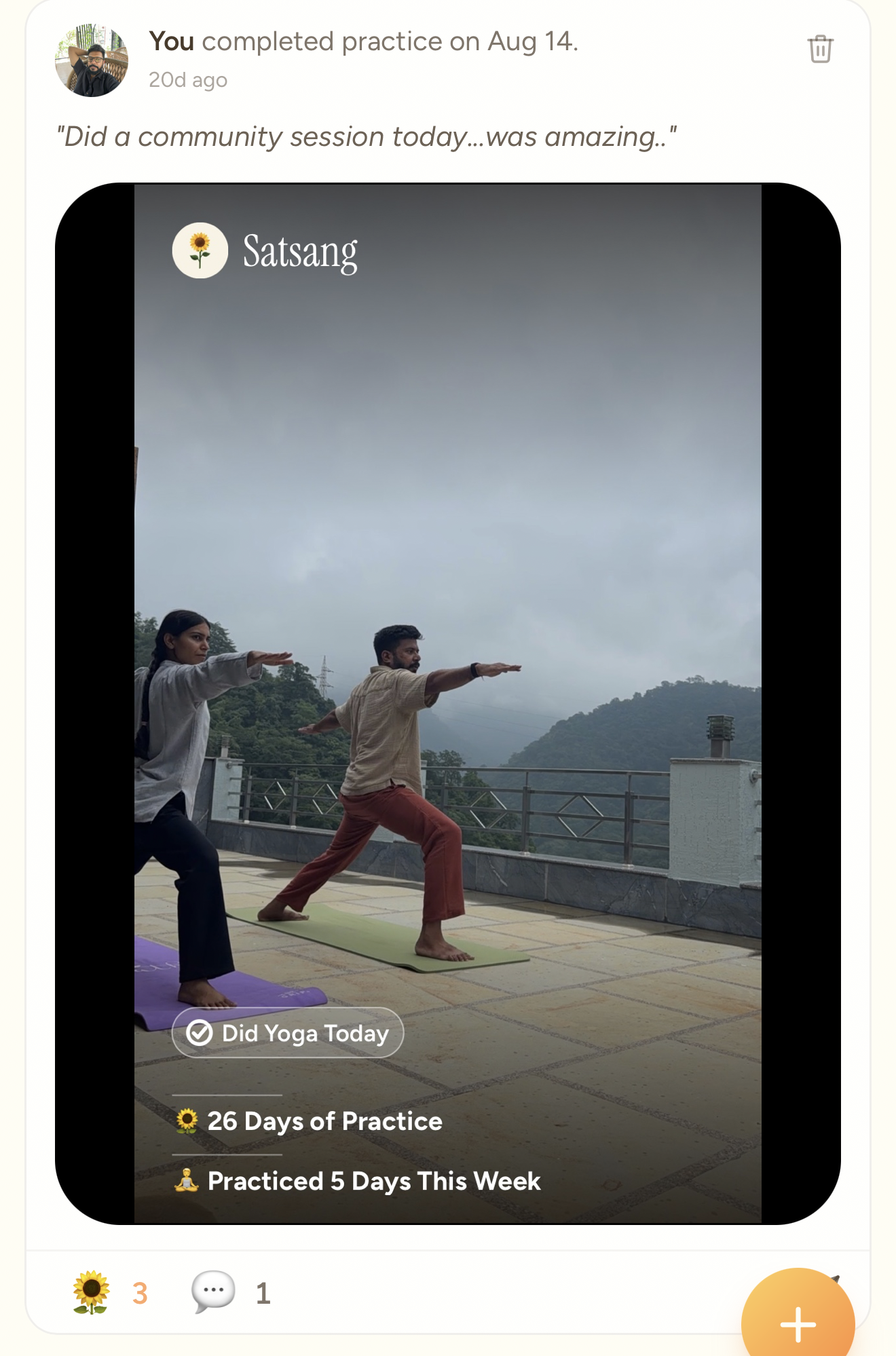 A yogi sharing their completed practice
