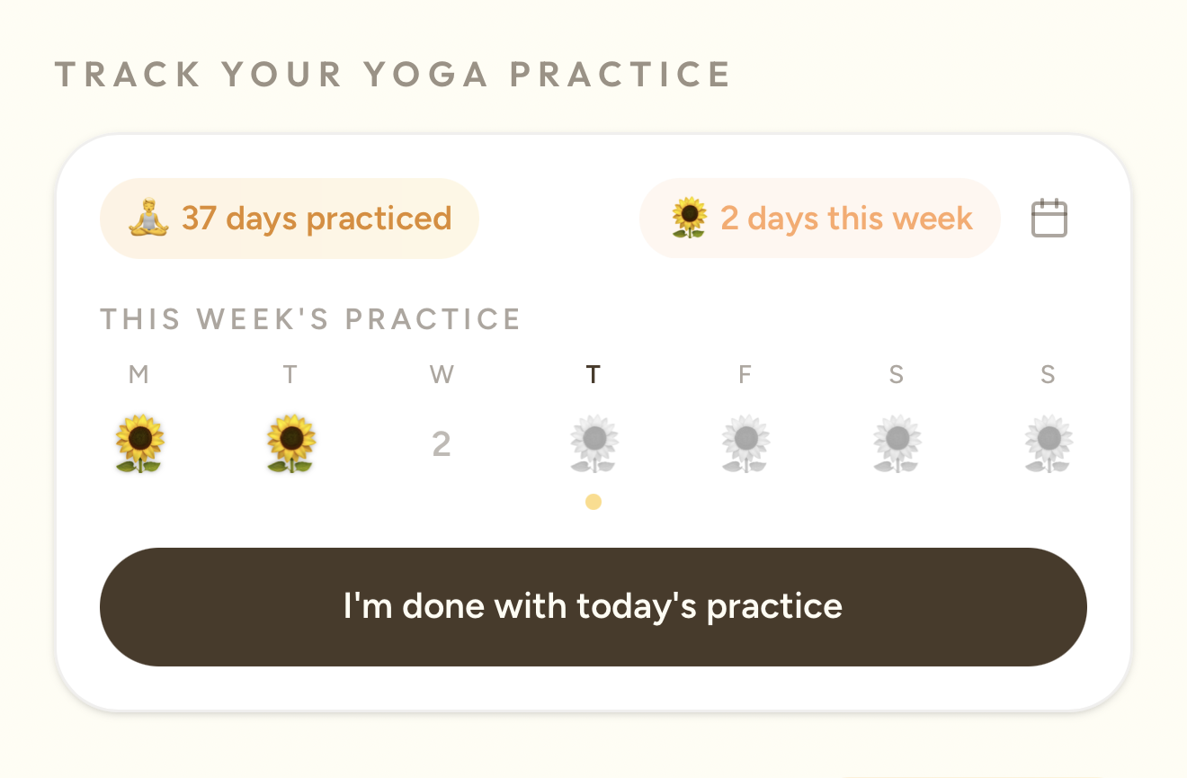 Practice tracking screen showing days practiced and this week's progress