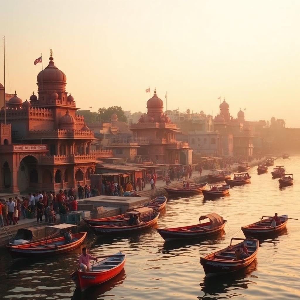 The holy ghats of Varanasi at golden hour