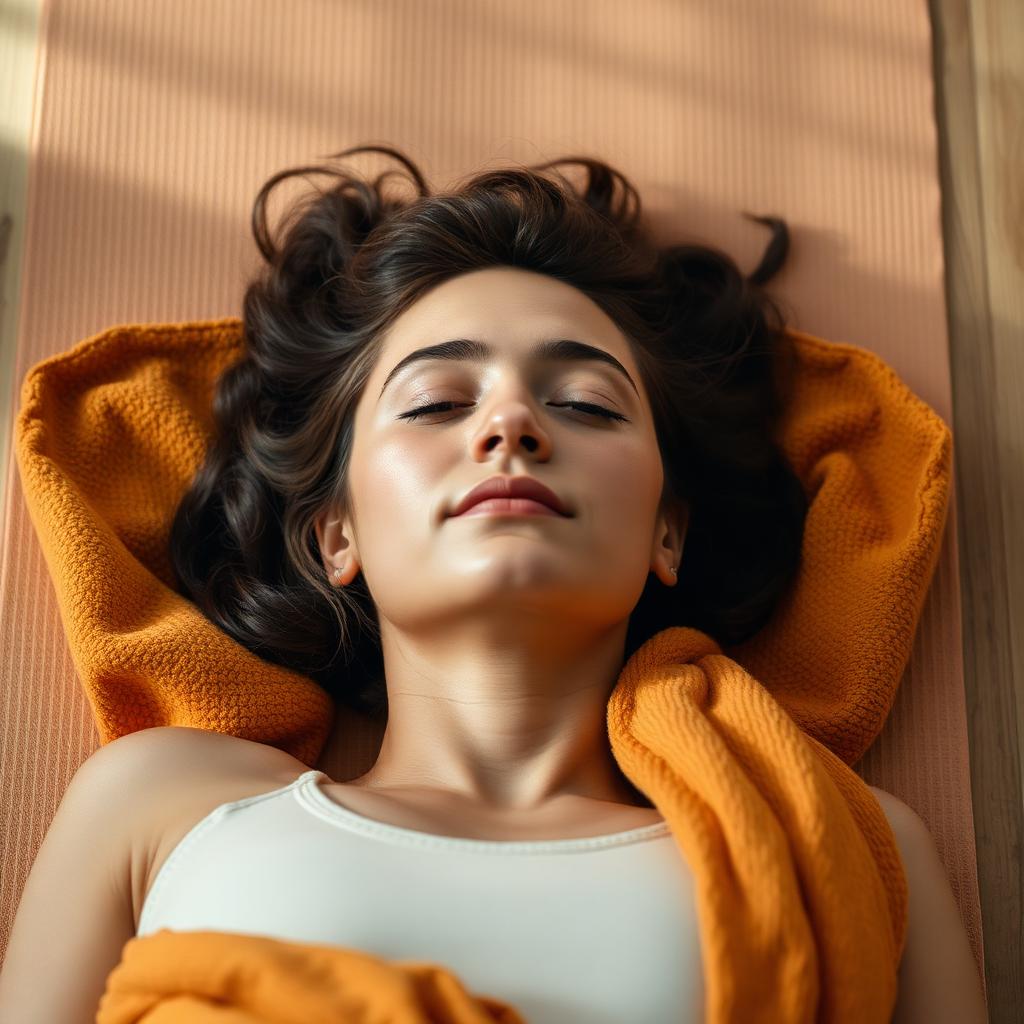 Woman resting in savasana after a complete yoga practice
